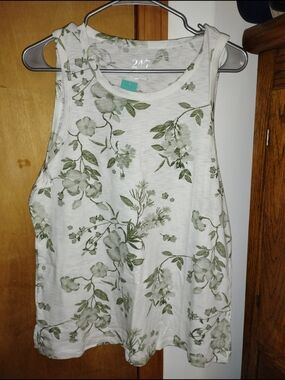 Maurices White Tank Top with Green Floral Print
